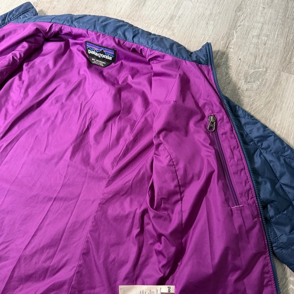 Patagonia Nano Puff Blue Diamond Quilted Coat Jacket Girls Size 10 Full Zip - Picture 6 of 8